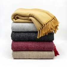 Image of 100% COTTON WOVEN HERRINGBONE FRINGED SOFA BED BLANKET THROWS TWEED SOFT MODERN