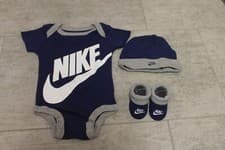 Image of Nike Baby Boys Set 3 Pcs Cap Booties Bodysuit Romper 6 - 12 Months Blue