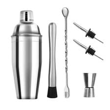 Image of Stainless Steel Cocktail Shaker Set Professional Bartender Kit with Storage Bag.