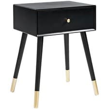 Image of Black Bedside Table with Drawer Modern Nightstand Cabinet Gold legs Side Table