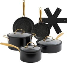 Image of Nonstick Induction Base Pots & Pan Set 9pc,Black and Gold Saucepan & Frying Pan