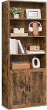 Image of 6 Tier Bookcase Tall Bookshelf With Doors Storage Shelf Brown