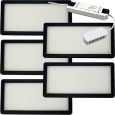 Image of 5x MATT BLACK Low Profile Under Cabinet Light & Driver - Warm White Diffused LED