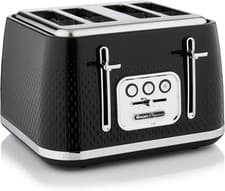 Image of Swan ST19025BLK Elegance 4 Slice Toaster with 7 Browning Levels, Defrost and...