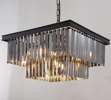 Image of Modern 9 Light Smoke Grey Crystal 2 Tier Chandelier Raindrop - Smoke Grey