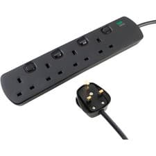 Image of 4 Gang Way Switched Extension Lead Cable Socket Electric Mains 13A UK Plug 2m