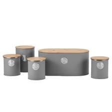 Image of Set of 5 Tea, Sugar, Coffee, Biscuit & Bread Bin Canisters Set With Airtight Lid