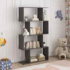 Image of Bookcase S-Shaped 4 Tier Bookshelf Display Rack Book Storage Stand Shelves Home