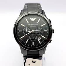 Image of BRAND NEW EMPORIO ARMANI AR1451 BLACK DIAL CERAMIC MENS WATCH