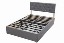 Image of 4ft6 Double Bed Frame Upholstered Platform with 4 Drawers Crystals Headboard