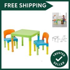 Image of Children's Multi-Coloured Table & 2 Chairs Set, Multicoloured, 51x51x43.5 cm