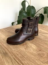 Image of BARBOUR Womens Marina Ankle Boots Leather Brown Two Gold Buckles UK 3 RRP 140