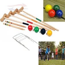 Image of Outdoor Wooden Garden Lawn Children Family Game Giant Croquet Set for 4 Players