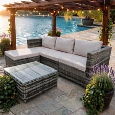 Image of 4 Seater Rattan Garden Furniture Set Sofa Coffee Table Outdoor Conservatory Set
