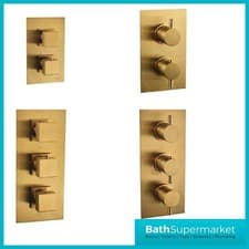 Image of Brushed Brass Concealed Shower Valves Round Square 1 OR 2 Outlets-Thermostatic
