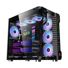 Image of Gaming PC Computer Case RGB ATX Tempered Glass LED Panel Dual Chamber - Black