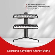 Image of Slim 2 Tier Keyboard Stand with Curved Top Tier Arms Black