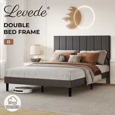Image of Levede Upholstered Bed Frame Linen Fabric Soft Foam Headboard Small Double King