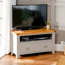 Image of Corner TV Unit with Drawer Downton Grey Painted Up to 50" TV Size Living Room