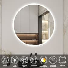 Image of Round Bathroom LED Mirror with 3 Colour Lights Bluetooth Demister Touch Sensor