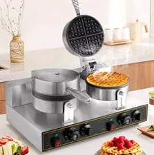 Image of Commercial Waffle Maker Double-Head Machine Round Nonstick Temp & Time Control