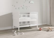 Image of New PHOEBE 3 in 1 Baby White Mini Cot Bed – optional Fibre Mattress 120x60x10cm