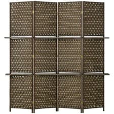 Image of 4-Panel Folding Wall Divider Room with Shelves Privacy Screen Panels 180cm Brown