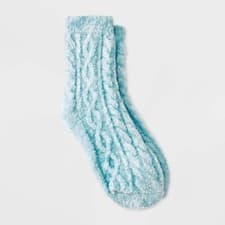 Image of Auden Crew Socks Cozy Cable Chenille Light Blue Womens Size 4-10 2 Pairs