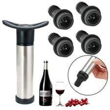 Image of Wine Saver Pump with 4 Vacuum Bottle Stoppers Stainless Steel Wine Preservation