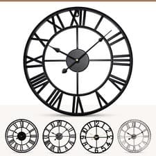 Image of Indoor Outdoor Garden Clock Big Roman Numerals Metal Large Open Face Wall Clocks