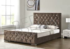 Image of TRUFFLE CRUSHED VELVET UPHOLSTERED CHESTERFIELD BED + MATTRESS + BUTTON CHOICE