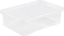 Image of Plastic Storage Boxes With Lids WHAM Clear, Stackable, 32L Underbed, Set of 5