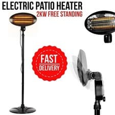 Image of 2KW Electric Patio Heater Free Standing 3 Modes Garden Outdoor Waterproof Black