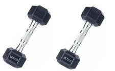 Image of 2 x 12.5kg Hex Dumbbells Pair Of POWRX Rubber Portable Hand Weights for Home Gym