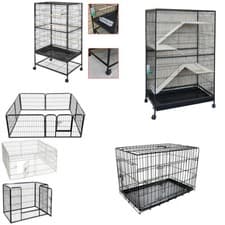 Image of Pet Play Run Cage Dog Puppy Pen Rabbit Guinea Pig Black Metal Enclosure Easipet