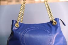 Image of NEW Original GUESS Luxe Blue Shoulder Bag – Gold Chain Strap – Large Tote –