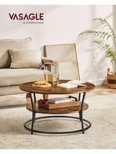 Image of Round Coffee Table, Industrial 2-Tier Circle Coffee Table with Storage Shelves