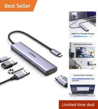Image of Seamless Connectivity: Aluminum 5-in-1 USB C Hub with Superfast 5 Gbps Transfer
