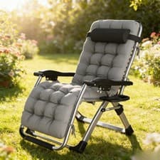 Image of Zero Gravity Recliner Chair Padded Folding Garden Lounger w/ Tray Cup Holder