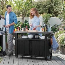 Image of Outdoor BBQ Table with 279L Storage, Resin Weatherproof, Stainless Steel Worktop
