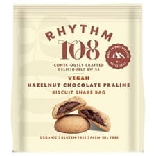 Image of Rhythm 108 Swiss Hazelnut Chocolate Praline Biscuit Share Bag 135g (Pack 2)