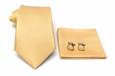 Image of Woven Solid Silky Tie Cufflinks and Handkerchief pocket square 3 pcs set Wedding