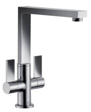 Image of Franke Bern Chrome Square Kitchen Tap Twin Lever Swivel Spout Mono Mixer