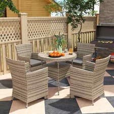 Image of Rattan Dining Set for 4 with Cushions for Patio Balcony - Grey