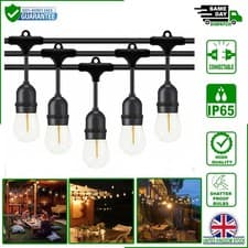 Image of 48FT S14 LED Outdoor Festoon String Lights with Plug, 15 Shatterproof Bulbs