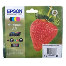 Image of Epson 29 Ink Cartridges Cyan Magenta Yellow Black Strawberry Genuine Original