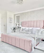 Image of Plush Velvet Lorenzo Bed Panel Bed Designer Bed, BEST DEAL...FREE MATTRESS!!!