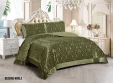 Image of Quilted Bedspread 3 Piece Jacquard Bed Throw Double King Size Velvet Bedding Set
