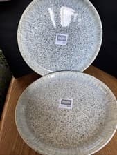 Image of 2 NEW DENBY Grey Blue Halo Speckle Coupe Dinner Plates 10” (Multiple Listing).