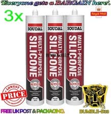 Image of 3x Soudal Multi Purpose Silicone Sealant Waterproof Mould Resistant White 270ml